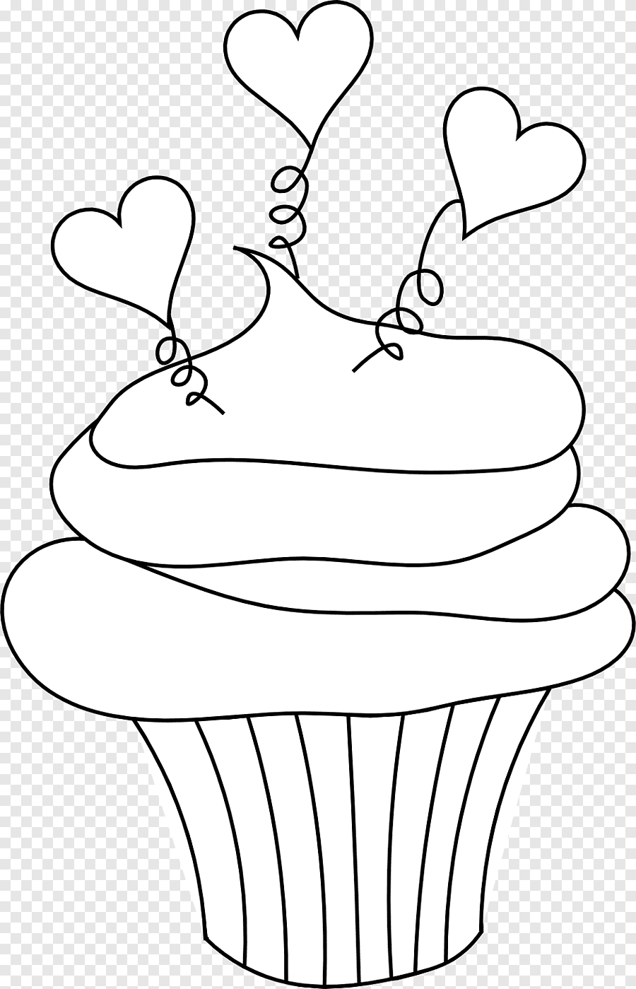 Cupcake with three hearts coloring page Cupcake with three hearts coloring page